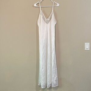 Vintage Nylon Slip Nightgown with Delicate Lace and Floral Embroidery